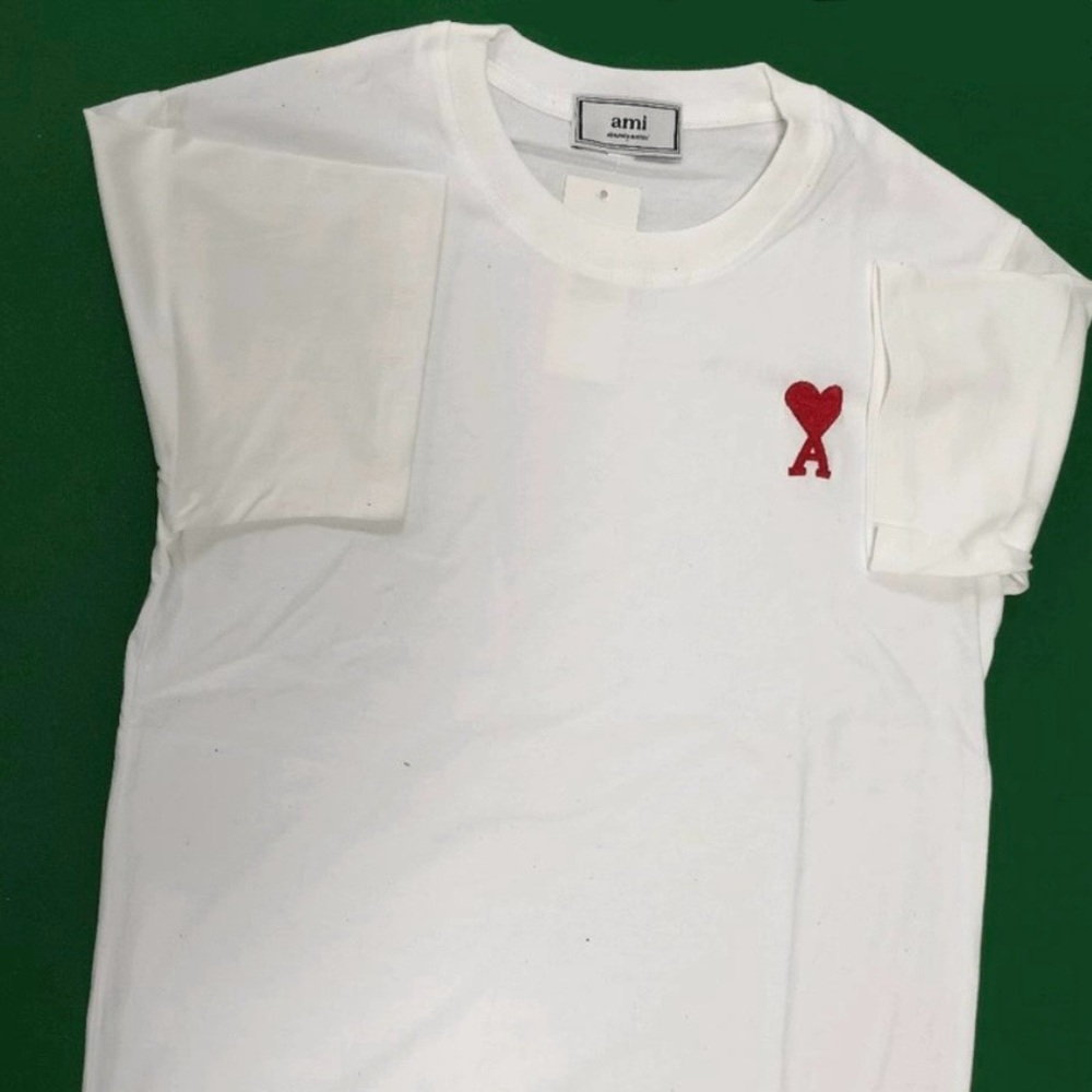 Ami White Tee with Red Heart Logo